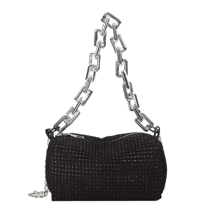chic sparkling faux leather shoulder bag for evening wear