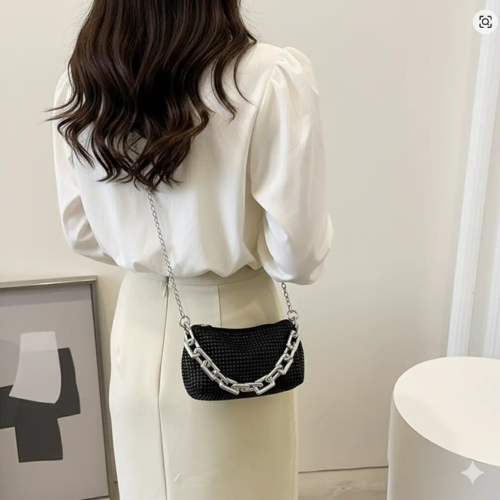 stylish crystal-embellished mini crossbody purse for women