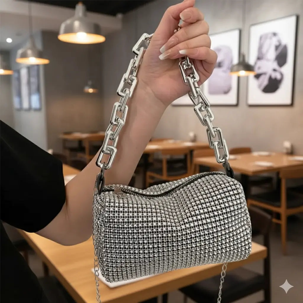 stylish crystal-embellished mini crossbody purse for women