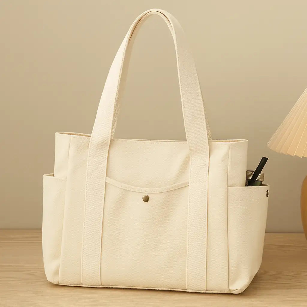 Canvas Tote Bag with Side Pockets – Minimalist Everyday Carryall