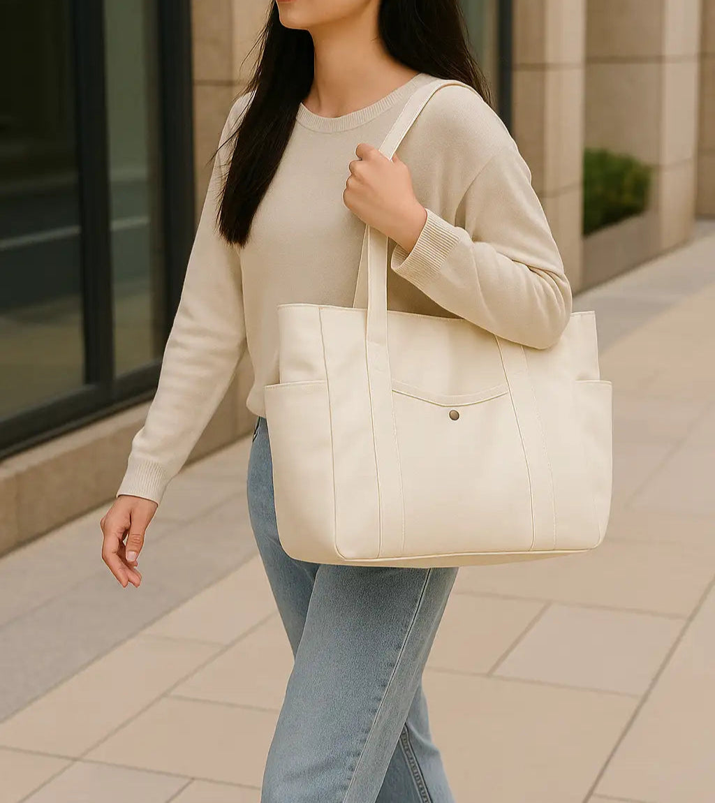 durable canvas tote bag with multiple compartments