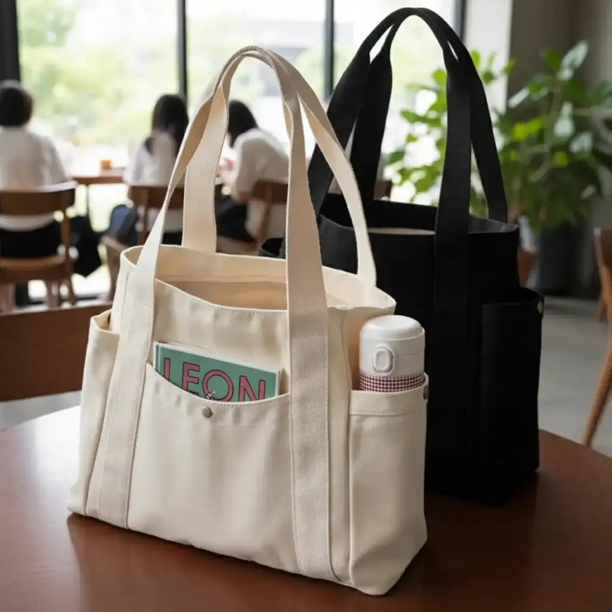 Canvas Tote Bag with Side Pockets – Minimalist Everyday Carryall
