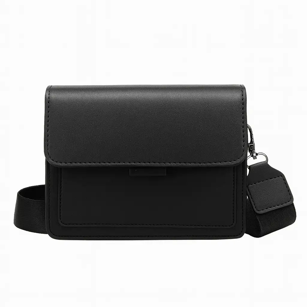 Classic Faux Leather Crossbody Bag Black