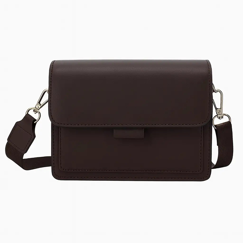 Classic Faux Leather Crossbody Bag Brown