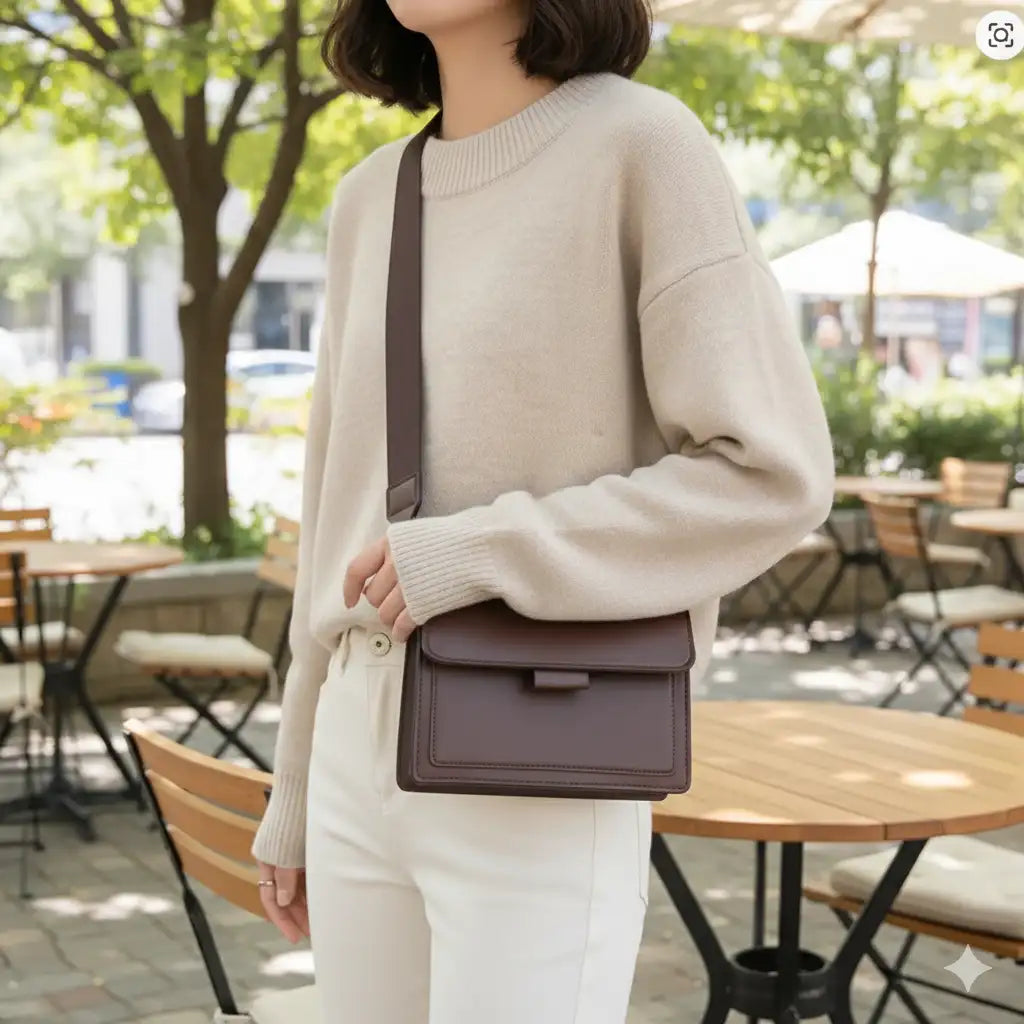 Classic Faux Leather Crossbody Bag Brown