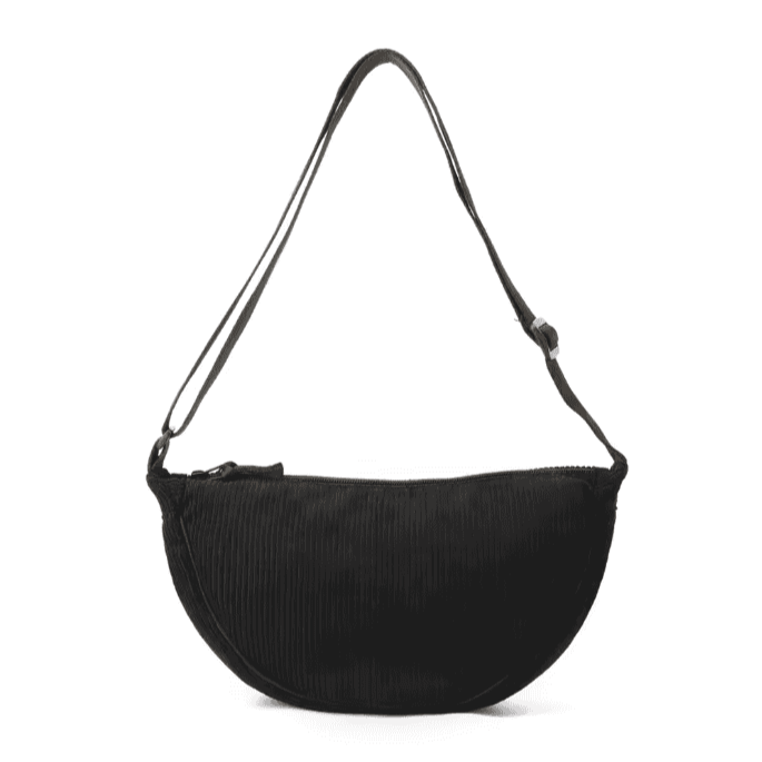 Corduroy Crescent Dumpling Crossbody Bag BLACK