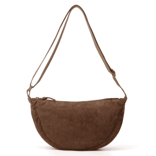 Corduroy Crescent Dumpling Crossbody Bag BROWN