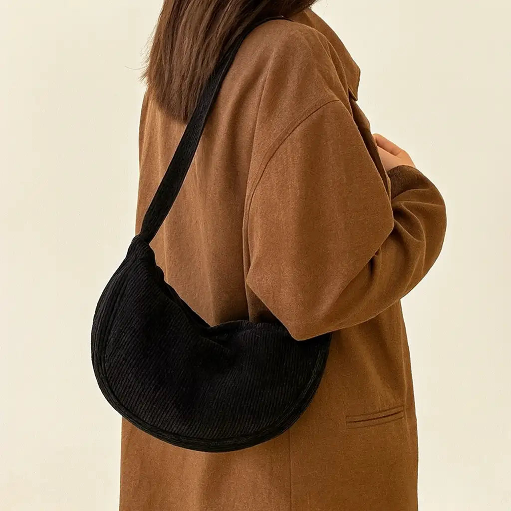 Corduroy Crescent Hobo Bag – Adjustable Strap Dumpling Shoulder Bag