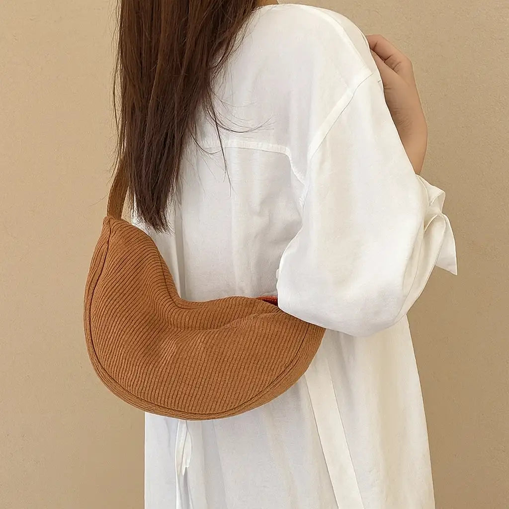 Corduroy Crescent Hobo Bag – Adjustable Strap Dumpling Shoulder Bag