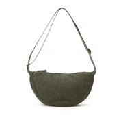 Corduroy Crescent Dumpling Crossbody Bag GREEN
