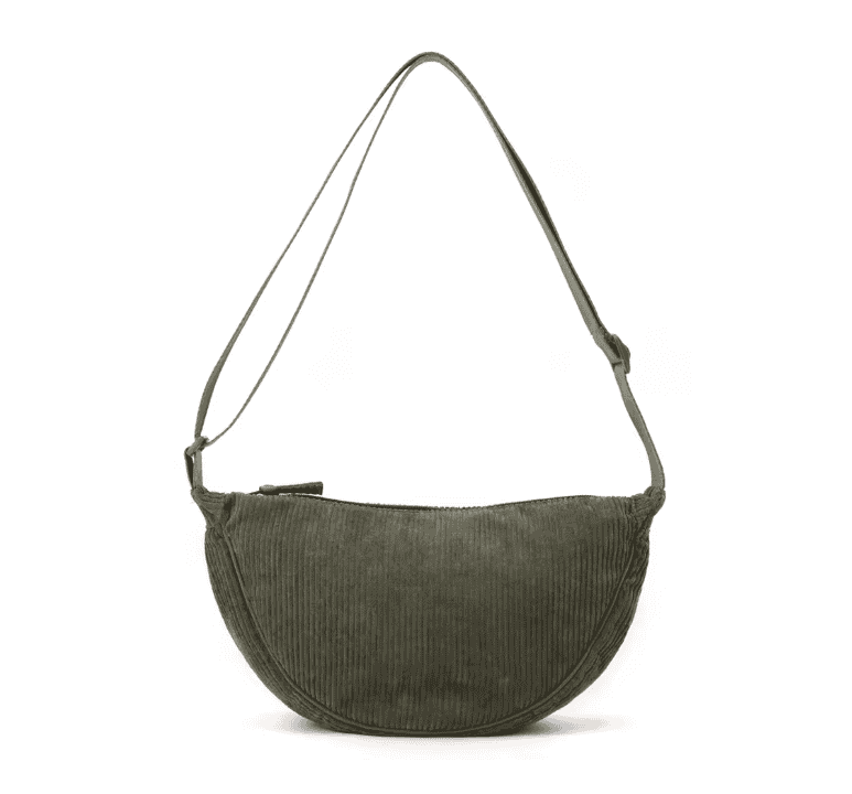 Corduroy Crescent Dumpling Crossbody Bag GREEN