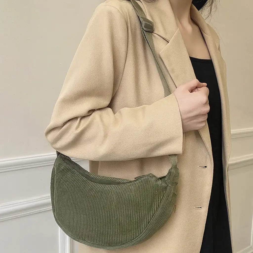 Corduroy Crescent Hobo Bag – Adjustable Strap Dumpling Shoulder Bag