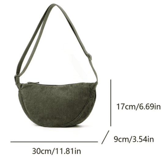 Corduroy Crescent Dumpling Crossbody Bag GREEN