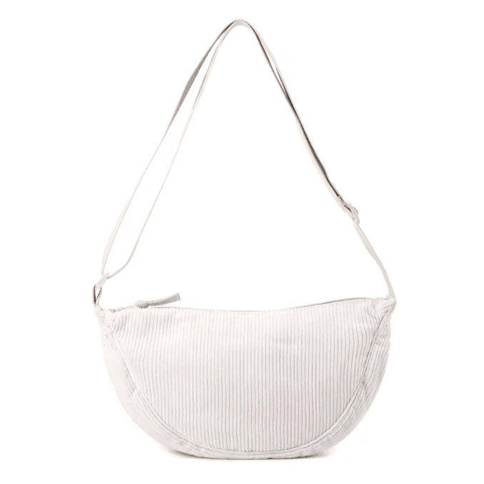 Corduroy Crescent Dumpling Crossbody Bag WHITE