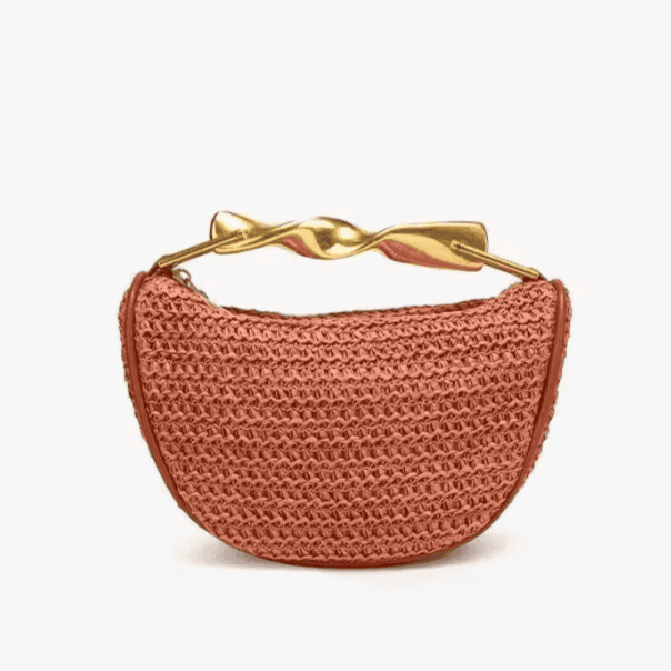 premium woven straw half moon handbag with modern touch