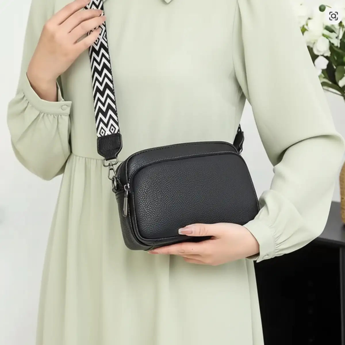 Faux Leather Crossbody Bag Black