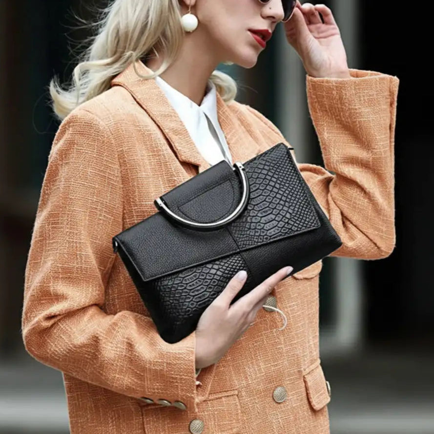 Faux Leather Envelope Bag - black crossbody bag