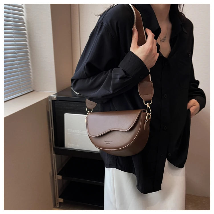 Faux Leather Saddle Crossbody Bag – Vintage Underarm Purse