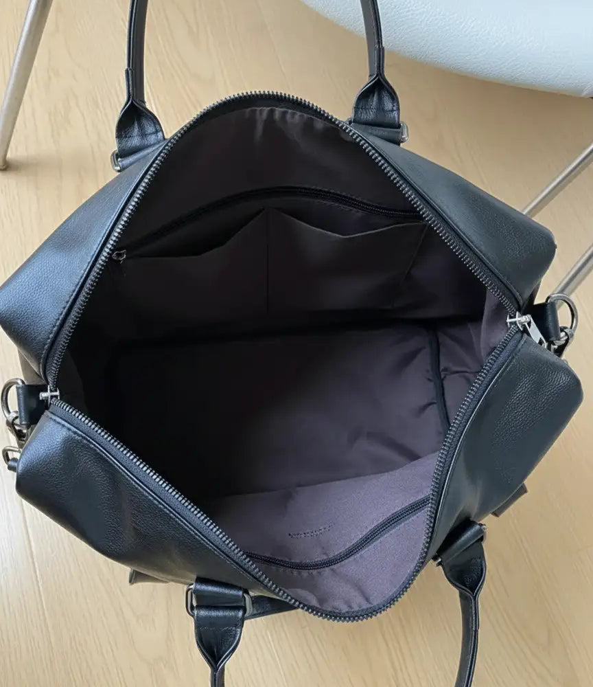 Faux Leather Shoulder Tote Bag Lifestyle Black Inside