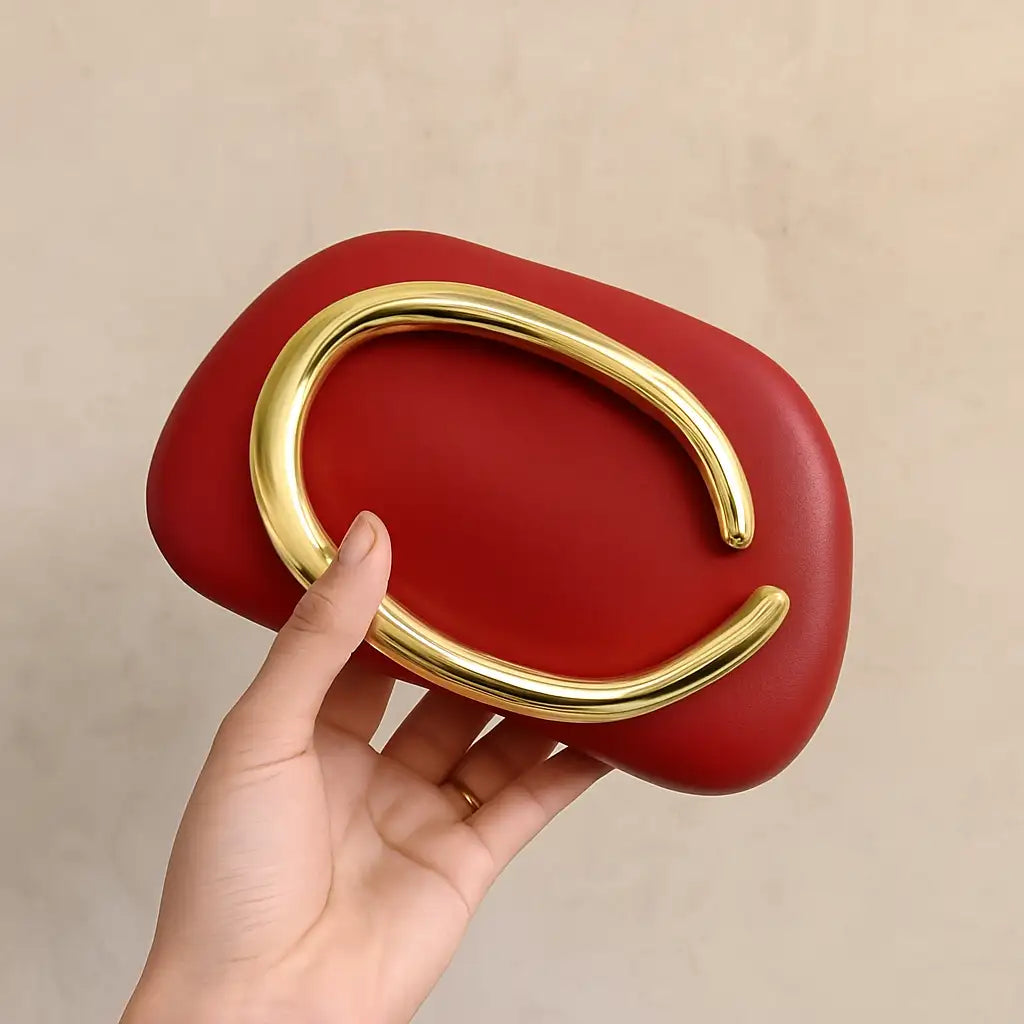 Hard Shell Evening Clutch Bag – Elegant Box Purse with Golden Clasp
