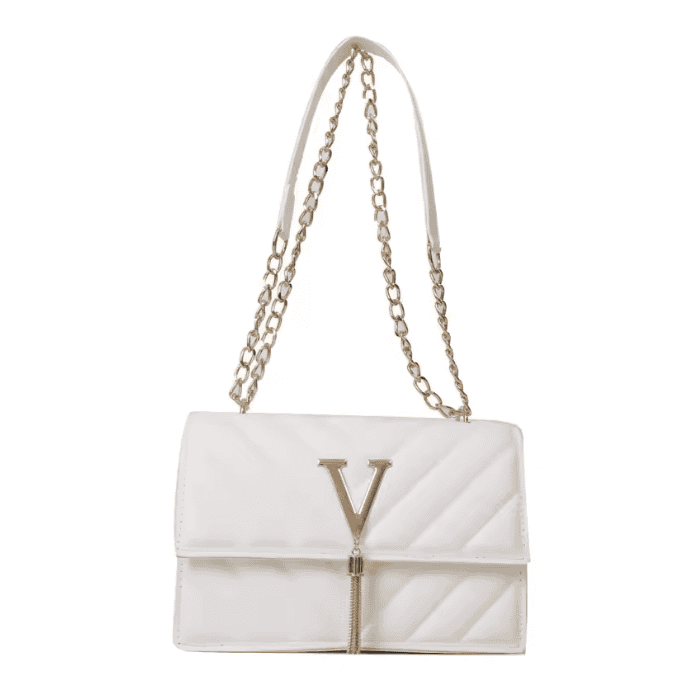 elegant quilted shoulder bag with tassel and flap closure