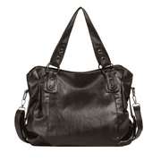 Retro Vegan Leather Shoulder Tote Black