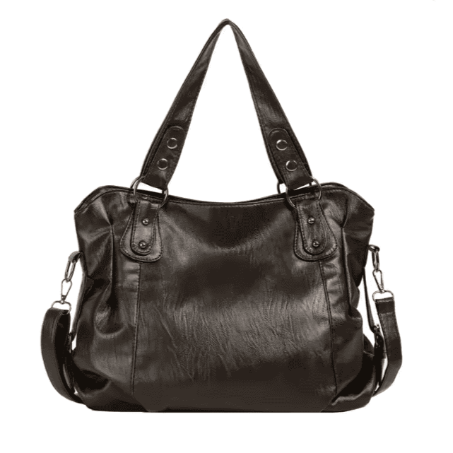 Retro Vegan Leather Shoulder Tote Black