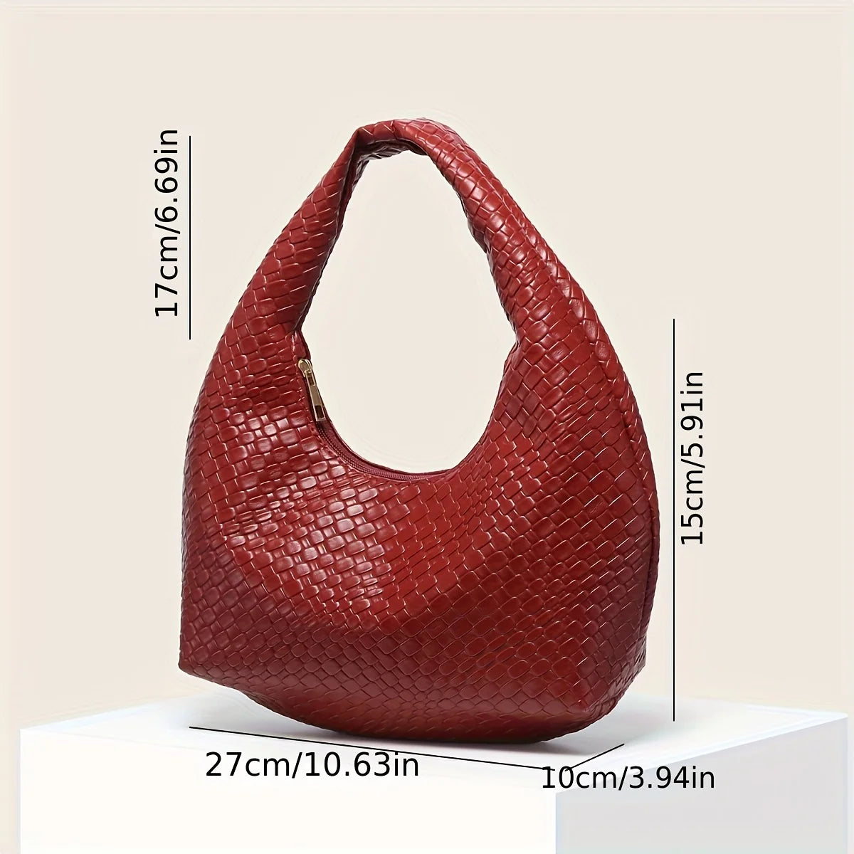 Woven Vegan Leather Hobo Bag – Soft Slouchy Shoulder Purse with Zipper Closure