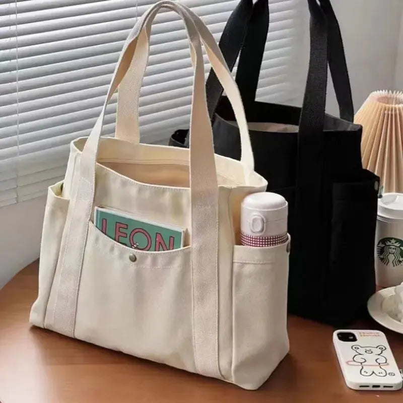 unisex minimalist canvas tote bag with zip closure