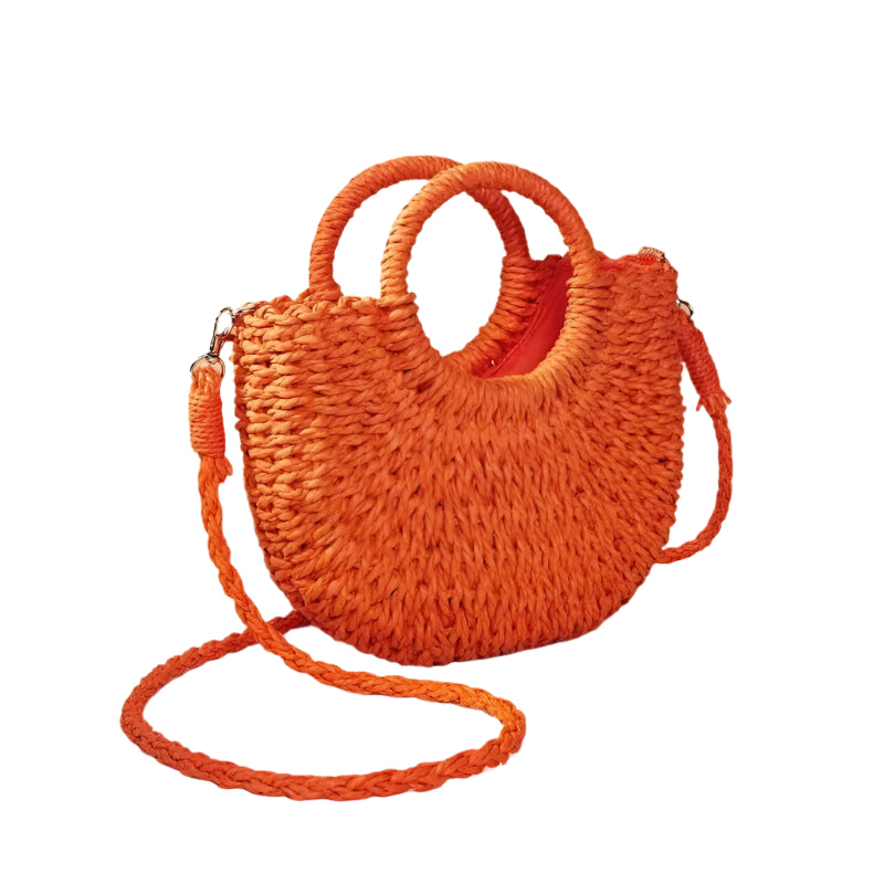 Handwoven Straw Half-Moon Bag – Summer Rattan Beach Shoulder & Crossbody Tote