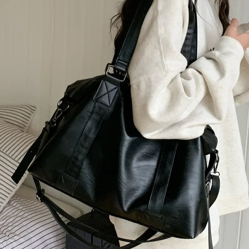Faux Leather Shoulder Tote Bag – Large Handbag with Top Handles & Crossbody Strap