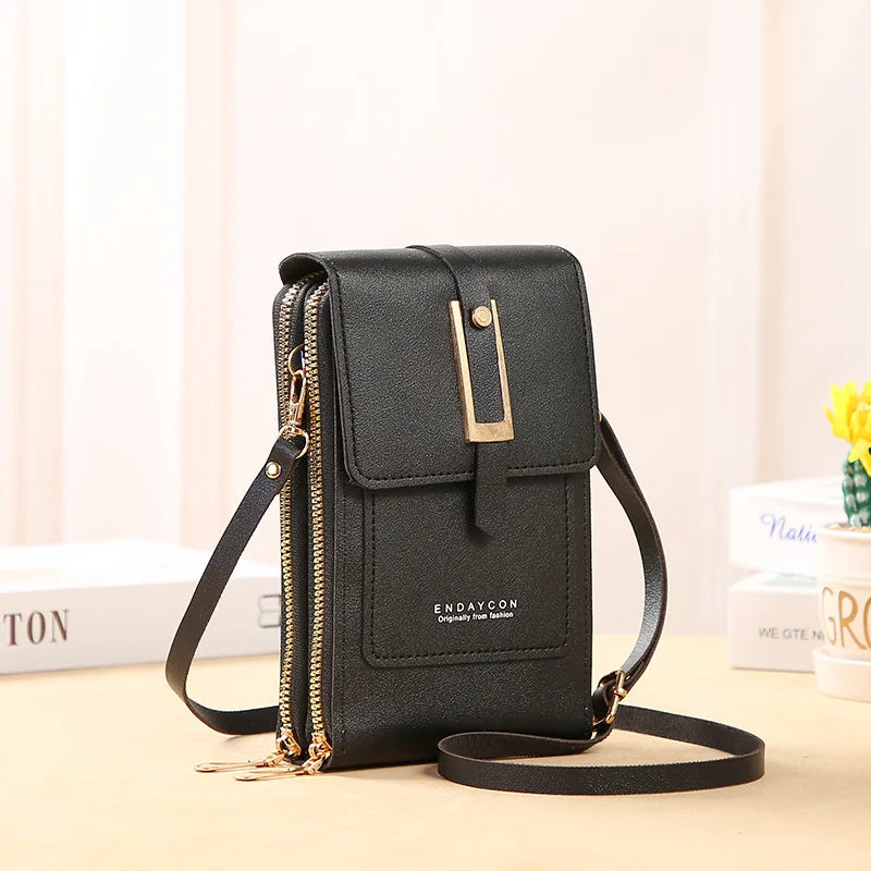 compact touchscreen crossbody bag for cards and ID
