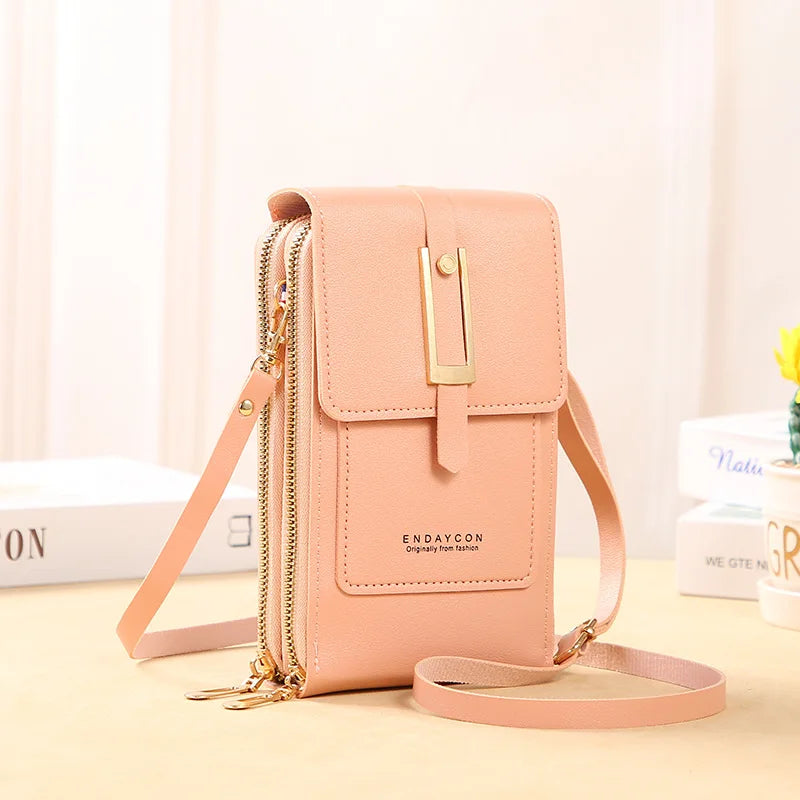 secure zipper faux leather wallet crossbody handbag