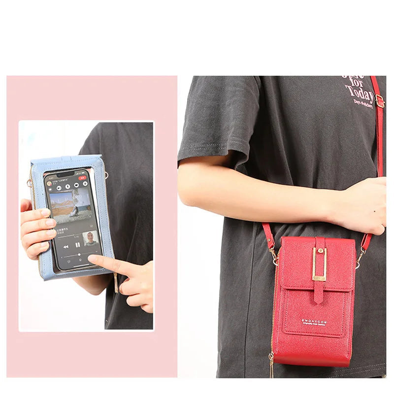 multi-compartment faux leather phone crossbody bag