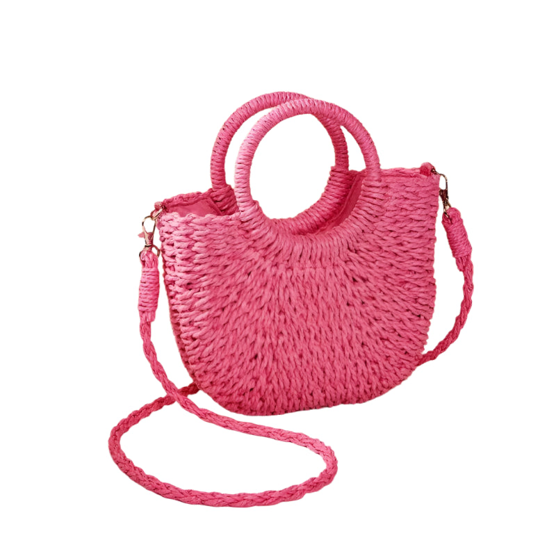 Handwoven Straw Half-Moon Bag – Summer Rattan Beach Shoulder & Crossbody Tote