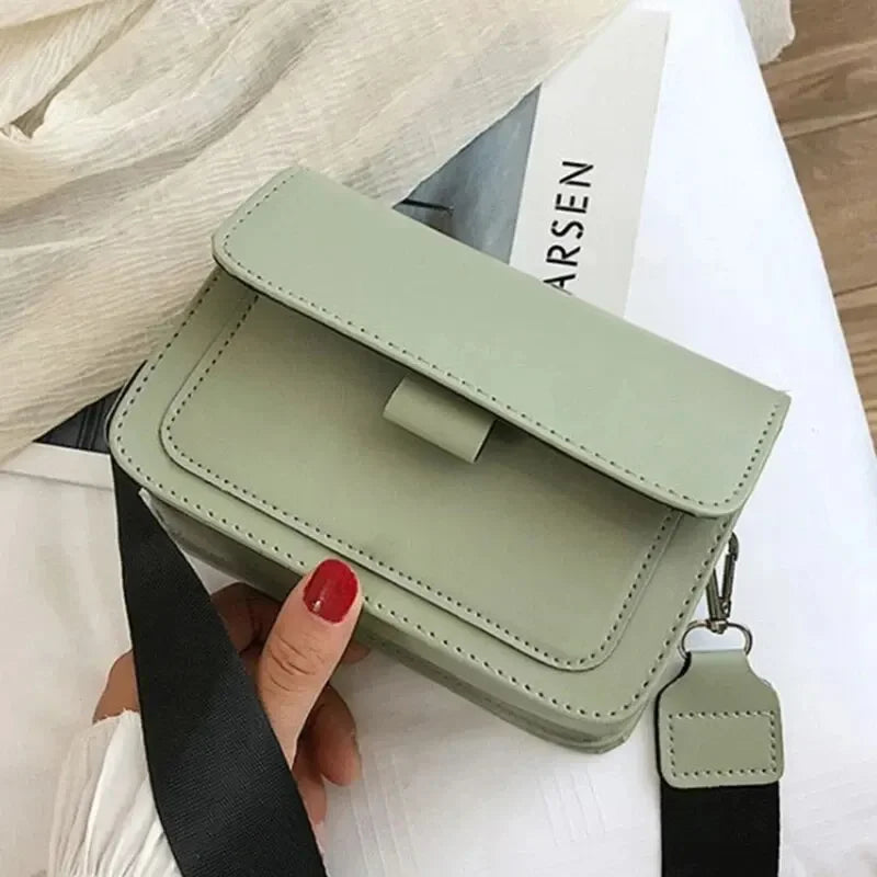 durable faux leather compact flap crossbody handbag