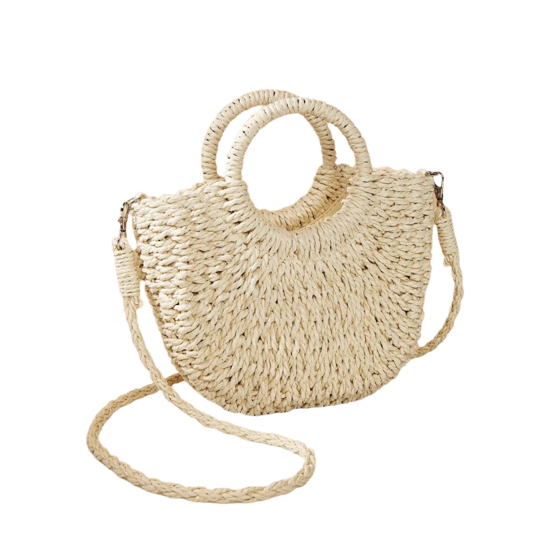 Handwoven Straw Half-Moon Bag – Summer Rattan Beach Shoulder & Crossbody Tote