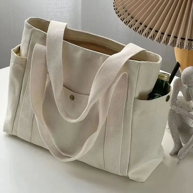 large capacity canvas tote bag for shopping and school
