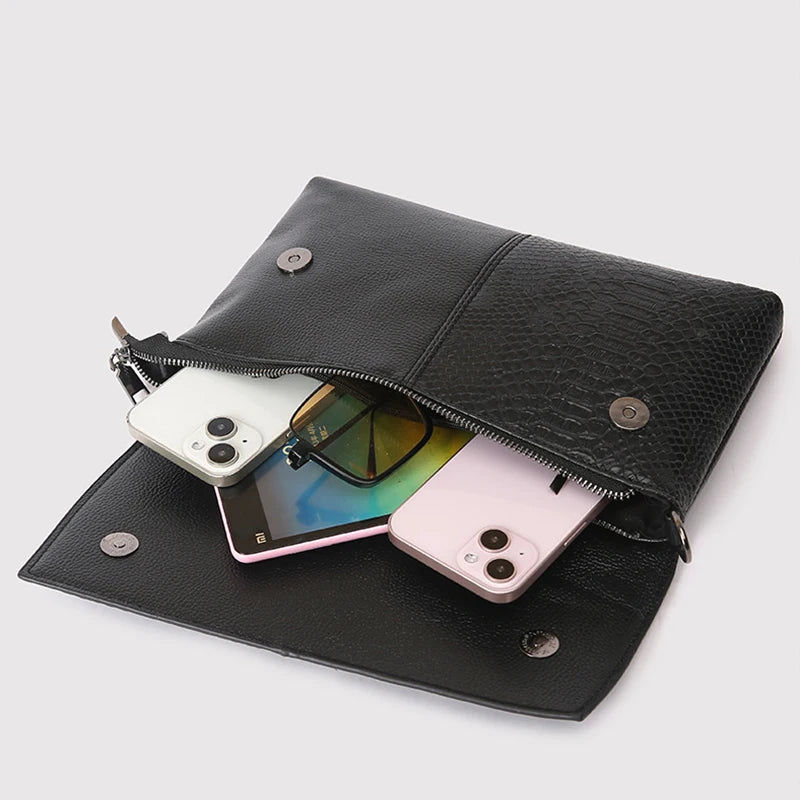 Textured Faux Leather Envelope Bag Black 