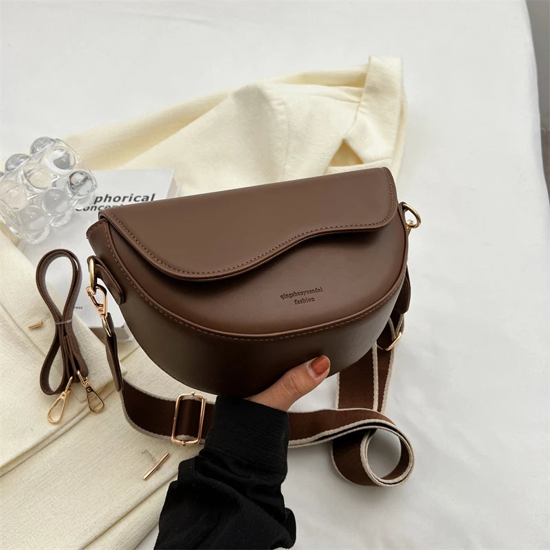 Faux Leather Saddle Crossbody Bag Brown