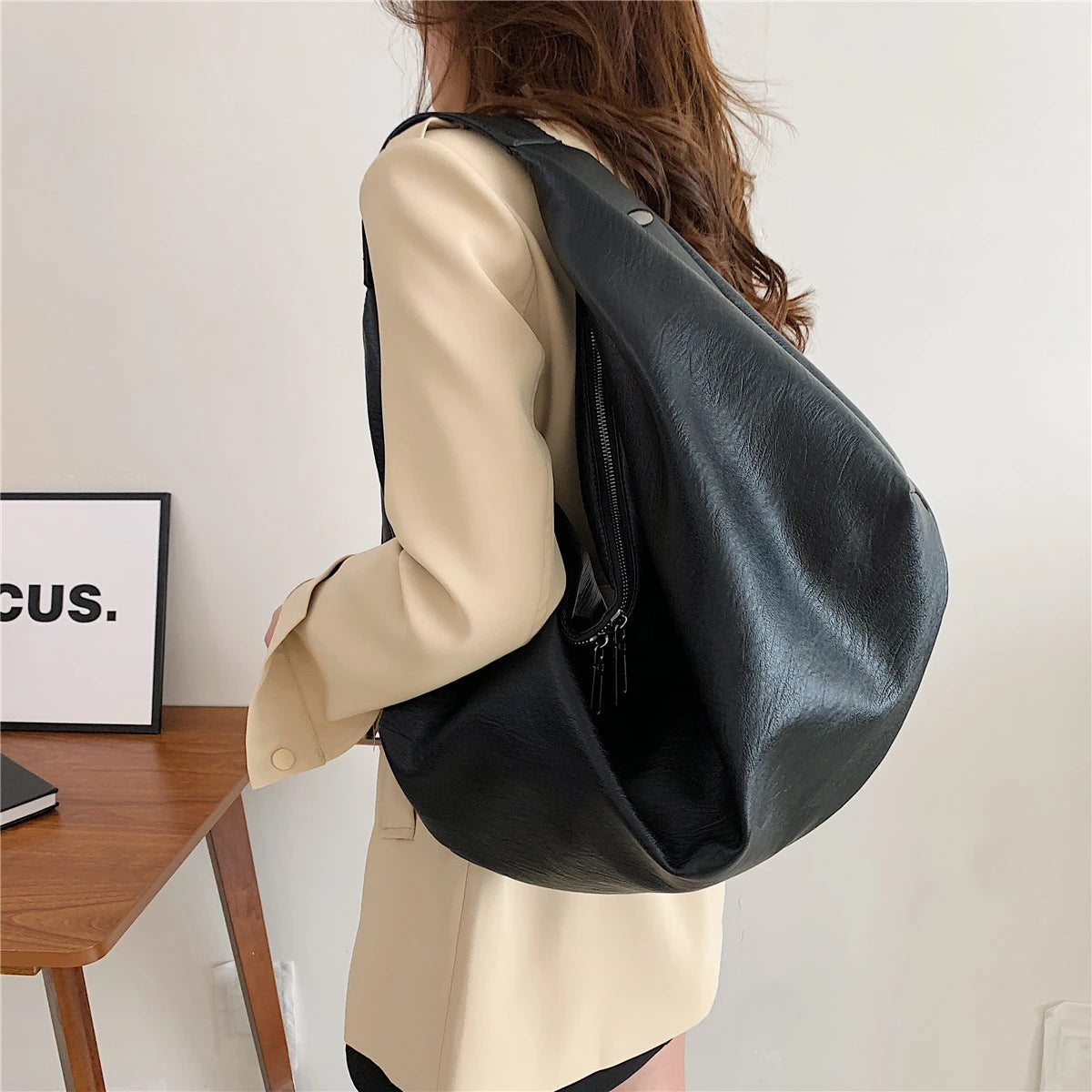 stylish faux leather hobo tote with minimalist design