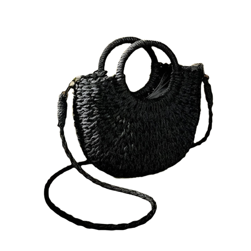 Handwoven Straw Half-Moon Bag – Summer Rattan Beach Shoulder & Crossbody Tote