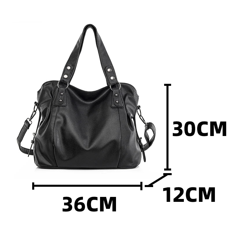 Retro Vegan Leather Shoulder Tote Black
