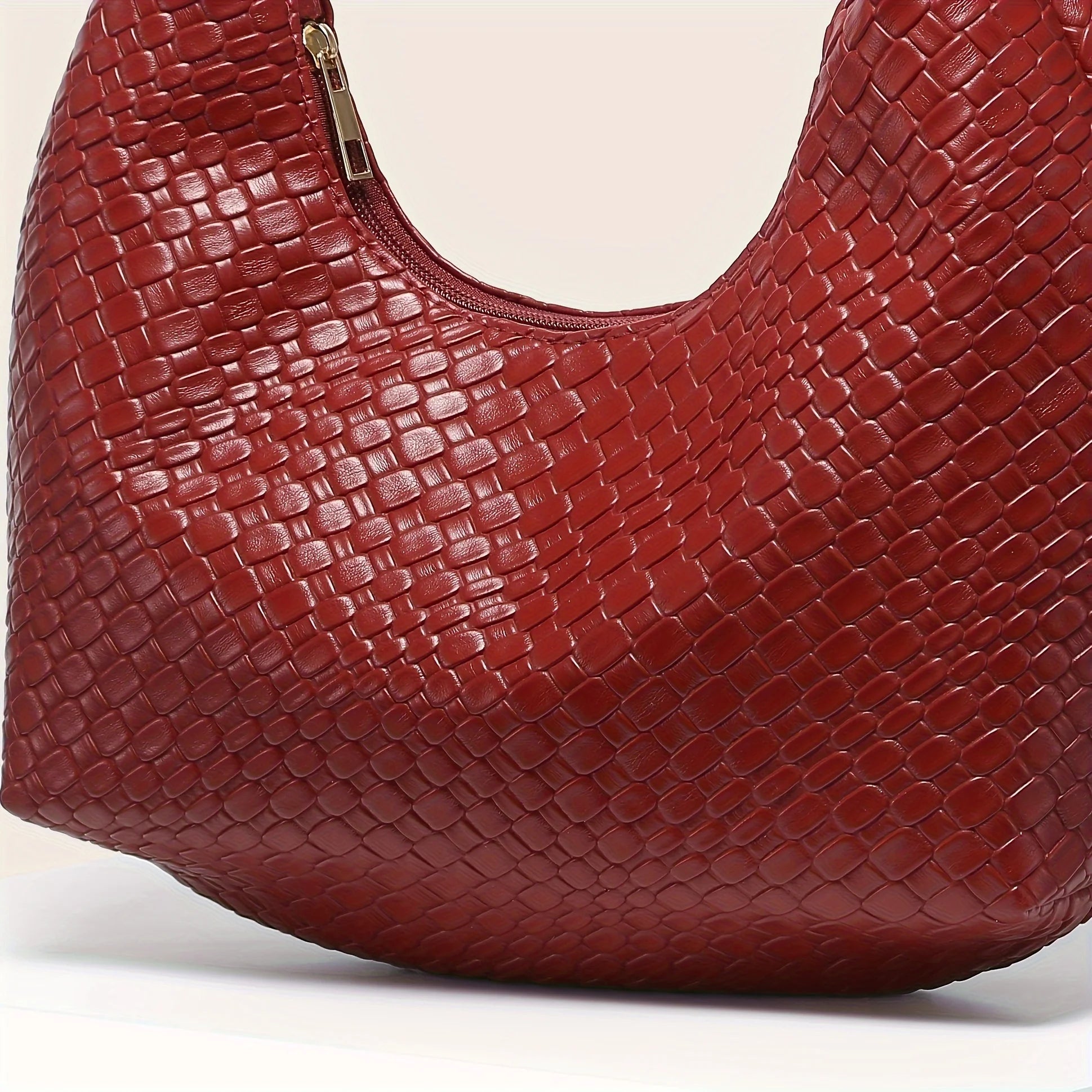 Woven Vegan Leather Hobo Bag – Soft Slouchy Shoulder Purse with Zipper Closure