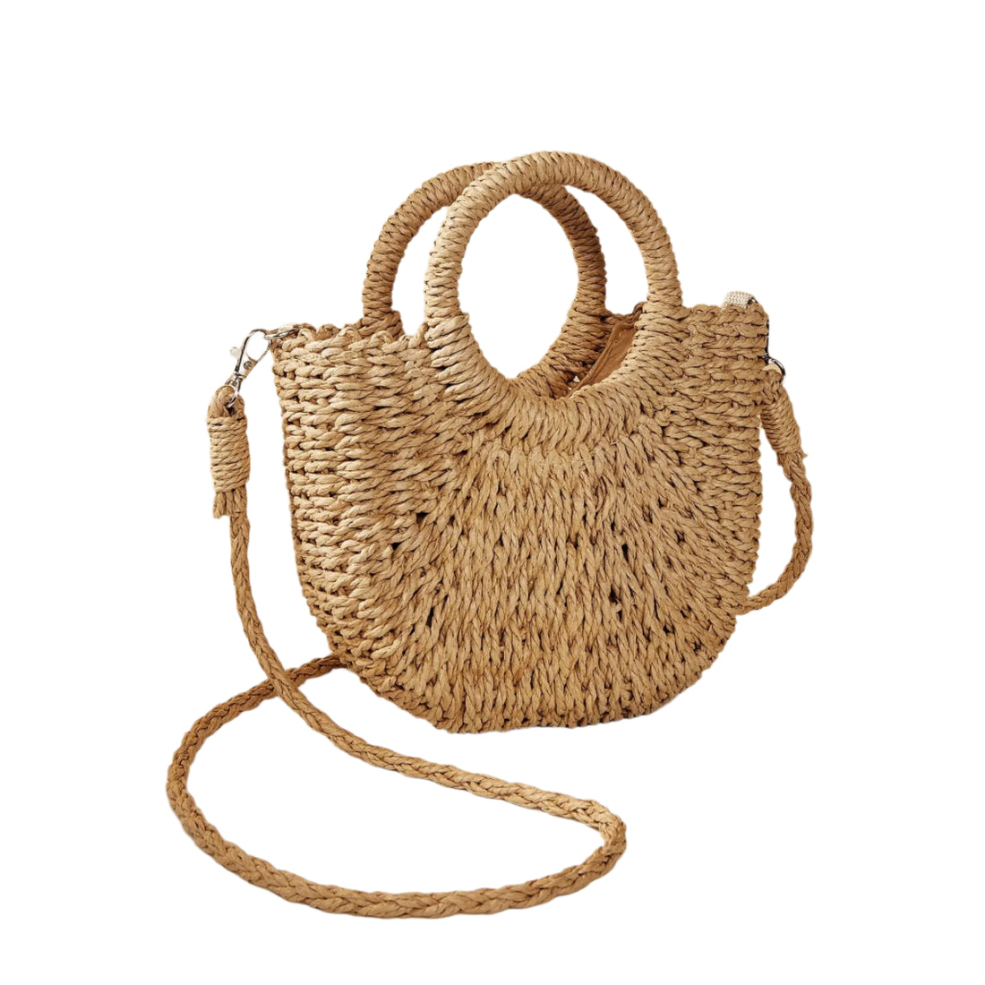 Handwoven Straw Half-Moon Bag – Summer Rattan Beach Shoulder & Crossbody Tote