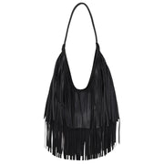 long fringe vegan faux leather hobo tote bag