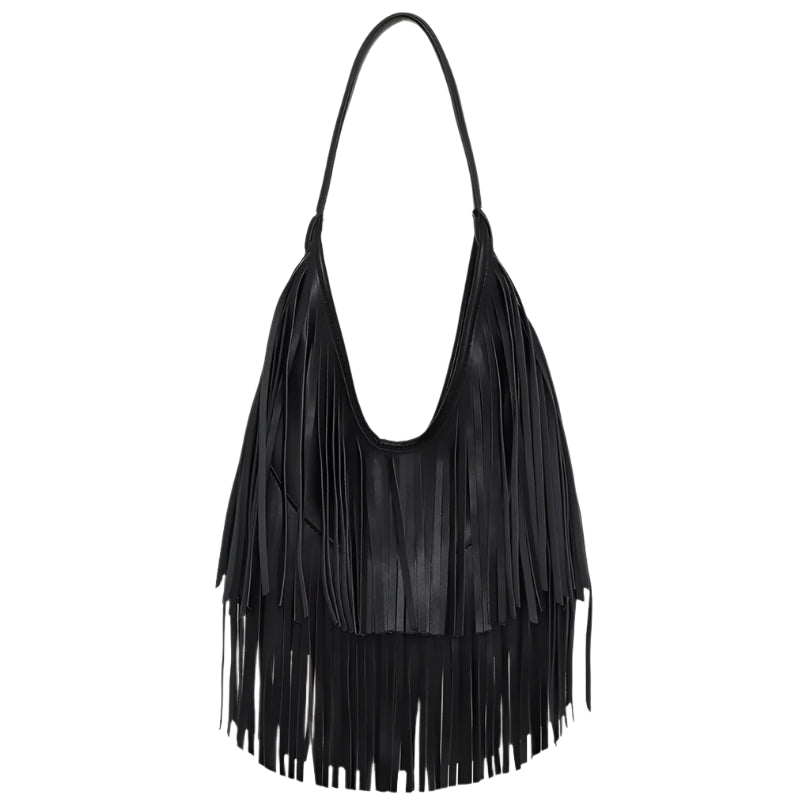 long fringe vegan faux leather hobo tote bag
