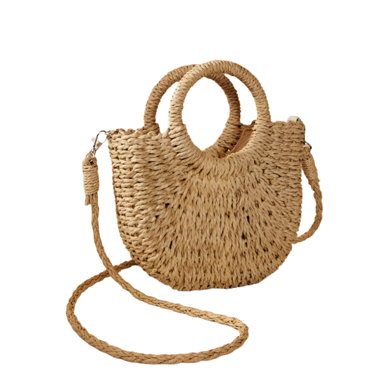 Handwoven Straw Half-Moon Bag – Summer Rattan Beach Shoulder & Crossbody Tote