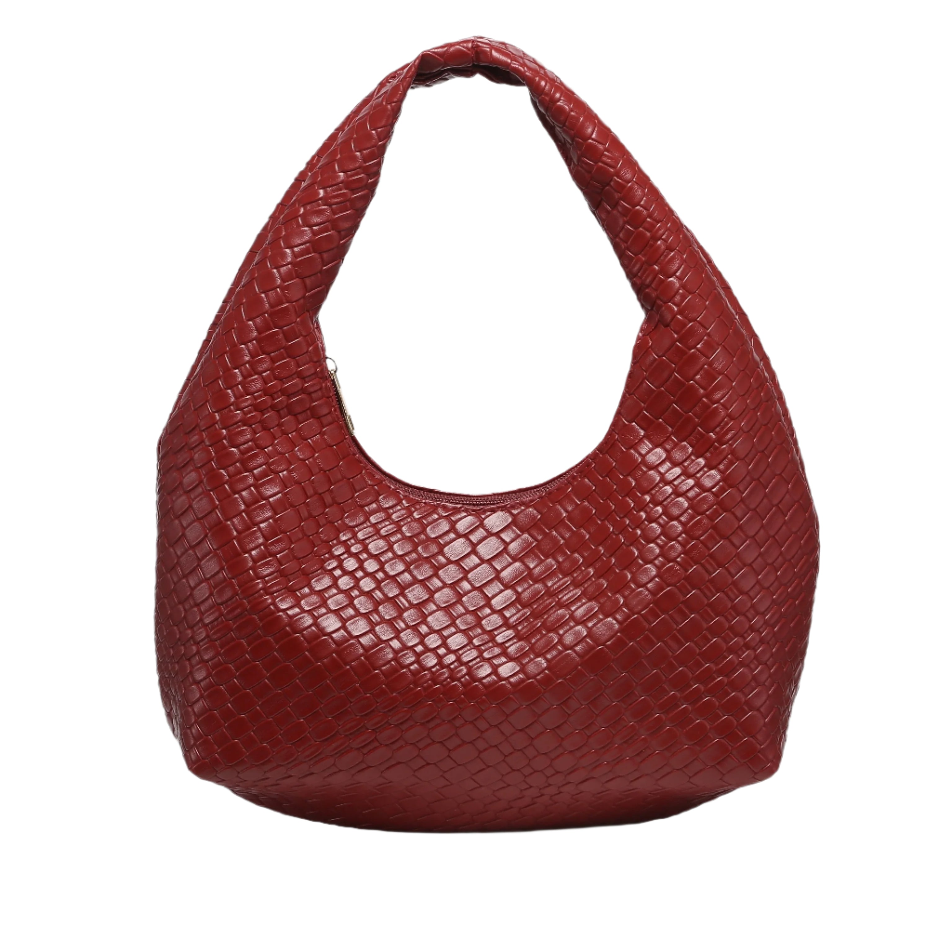 Woven Vegan Leather Hobo Bag – Soft Slouchy Shoulder Purse with Zipper Closure