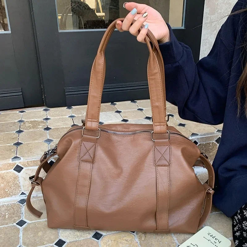 Faux Leather Shoulder Tote Bag – Large Handbag with Top Handles & Crossbody Strap